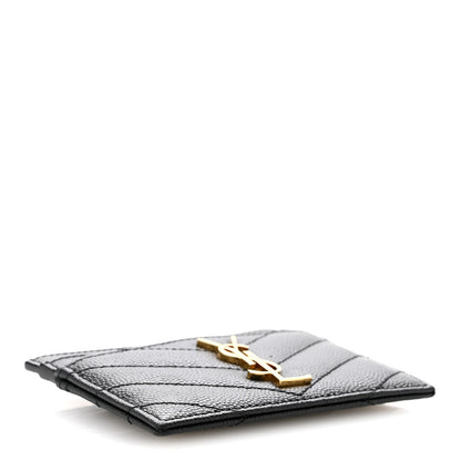 Saint Laurent Grain De Poudre Matelasse Chevron Monogram Credit Card Case Black 4 of 11