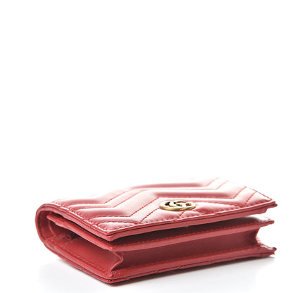 Gucci Calfskin Matelasse GG Marmont Card Case Wallet Hibiscus Red 4 of 8