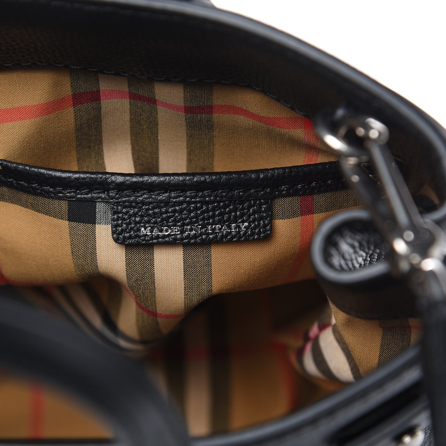 Grainy Calfskin House Check Small Banner Tote Black