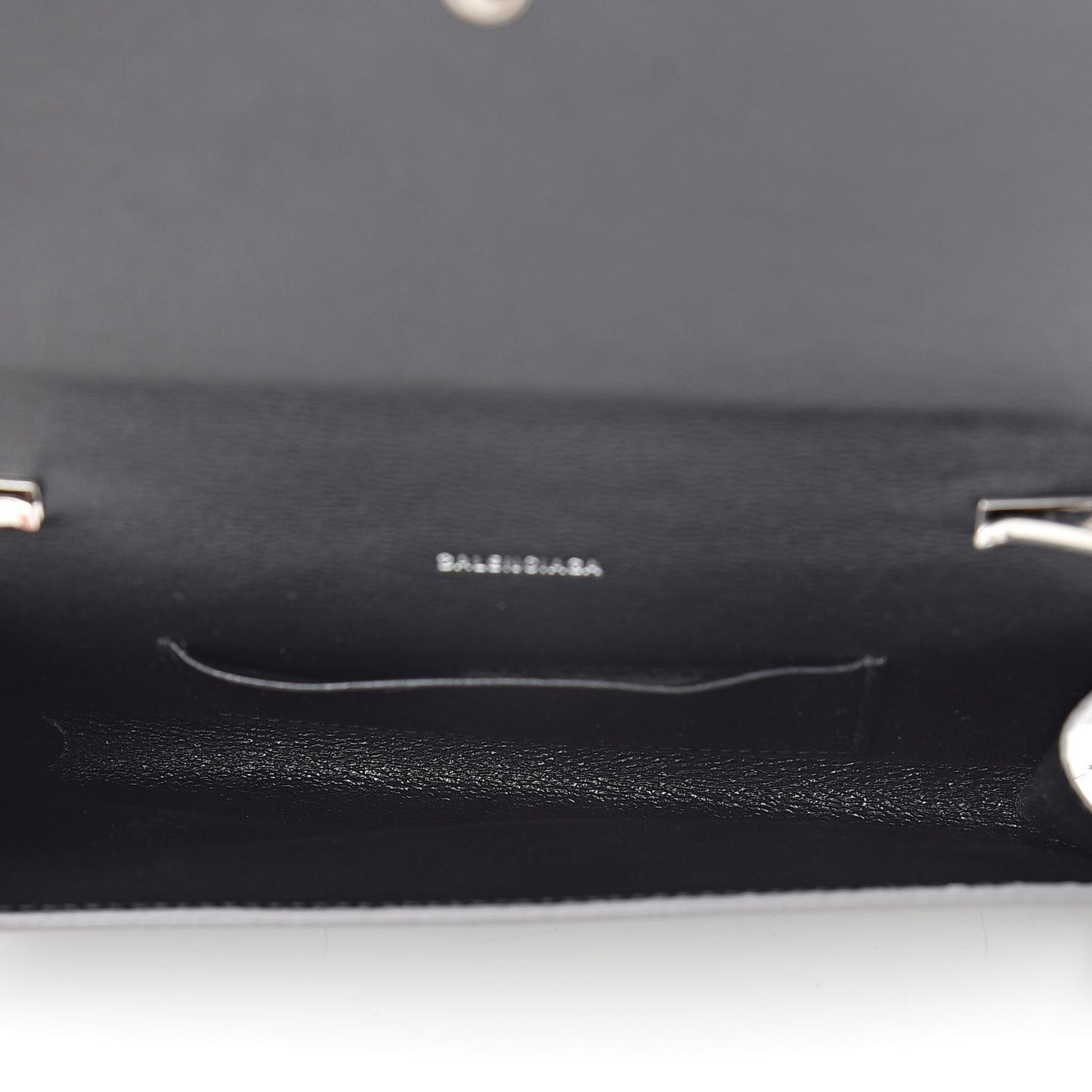 Metallic Grained Calfskin BB Phone Holder Wallet On Chain Silver