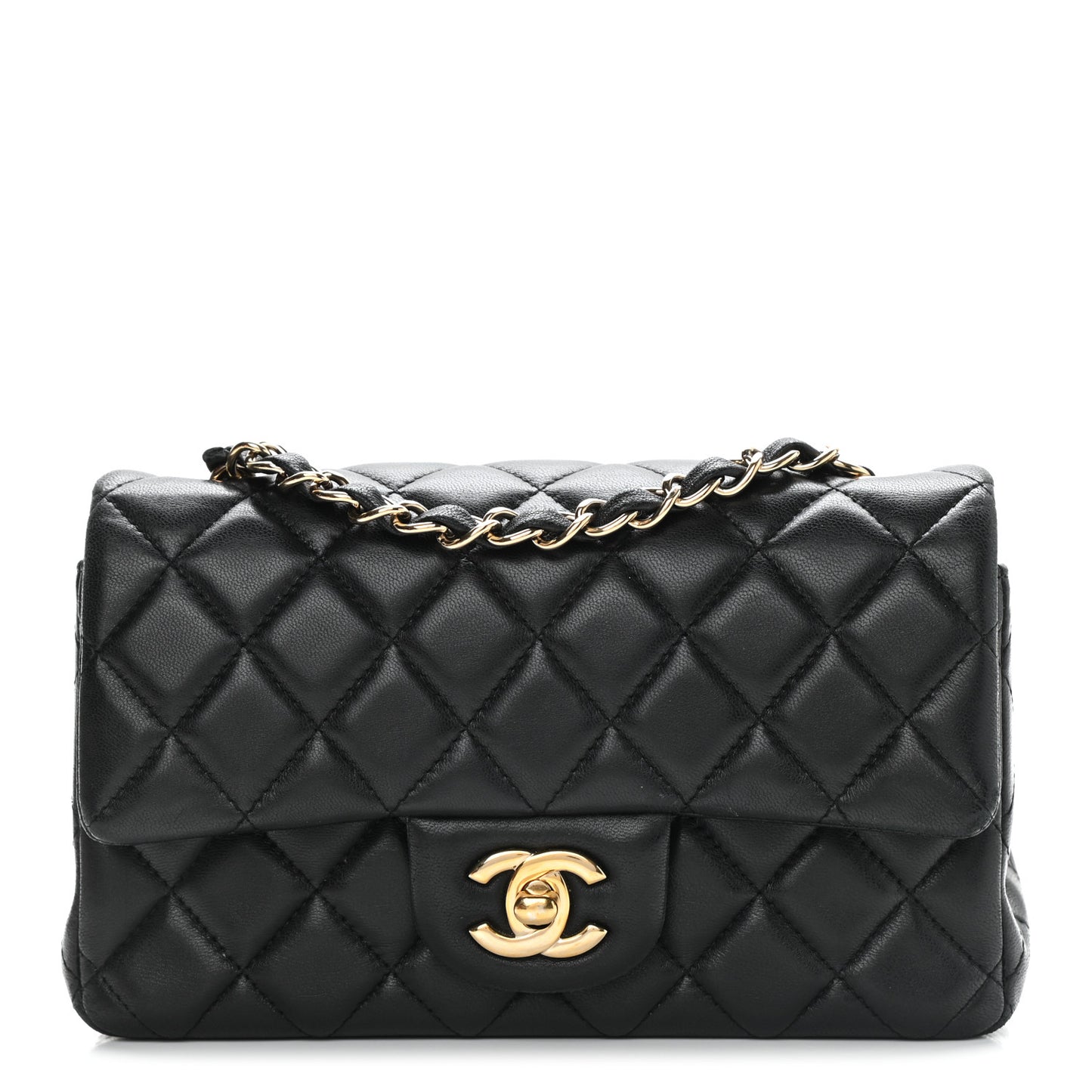 Lambskin Quilted Mini Rectangular Flap Black