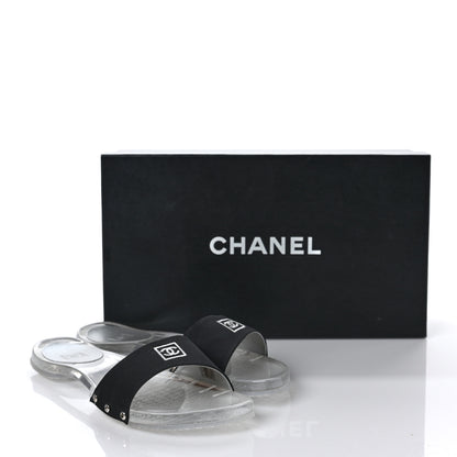 Chanel PVC Transparent Satin CC Flat Slide Sandals 37 White Black 8 of 8