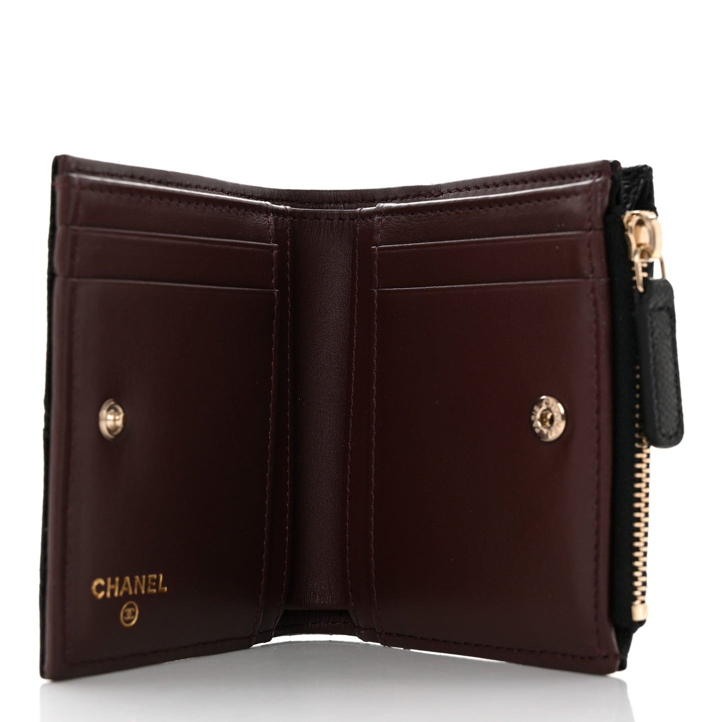 Caviar Quilted CC Zip Compact Wallet Black