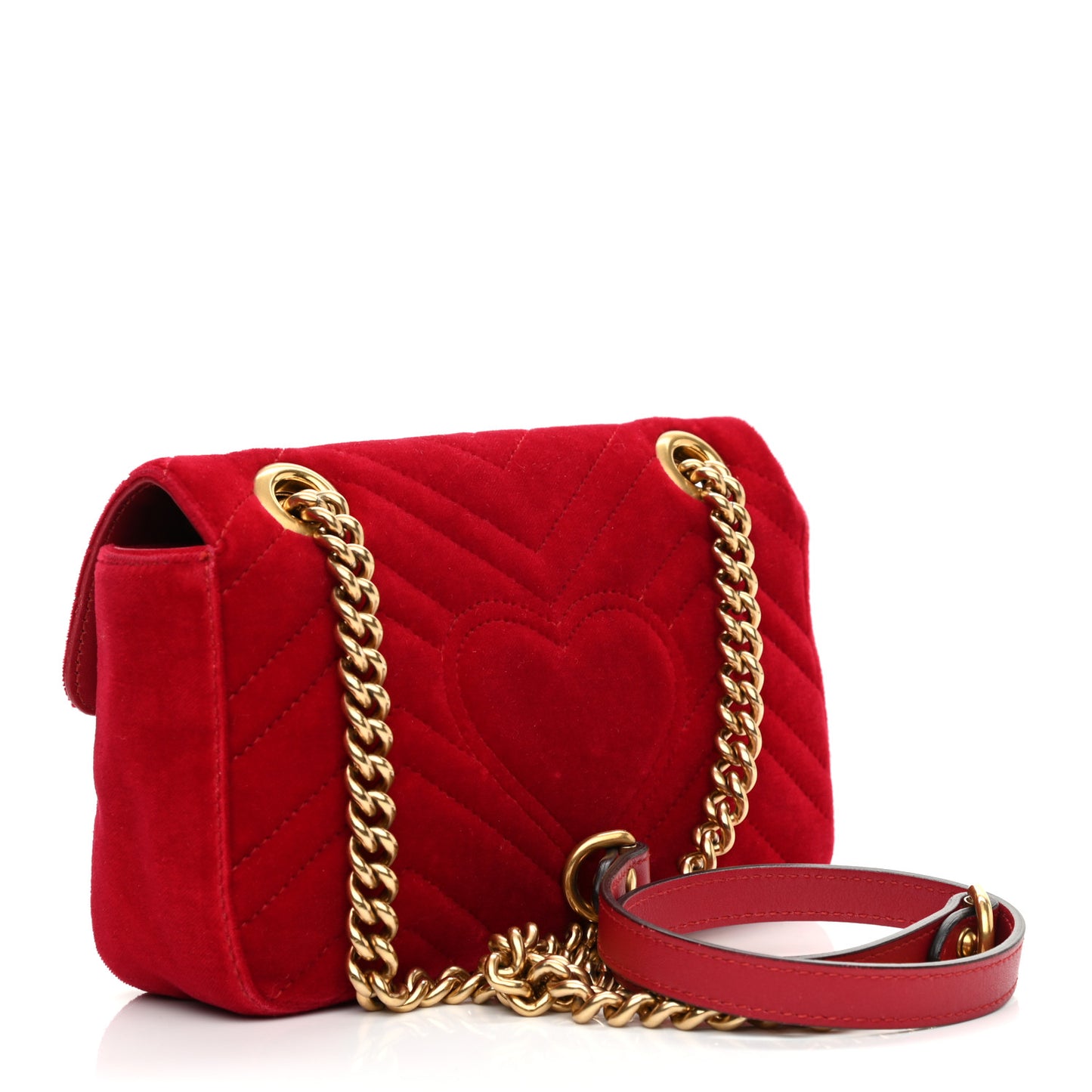 Velvet Matelasse Mini GG Marmont Shoulder Bag Hibiscus Red