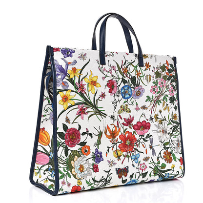 Gucci Canvas Large Flora Tote Navy Multicolor 3 of 11
