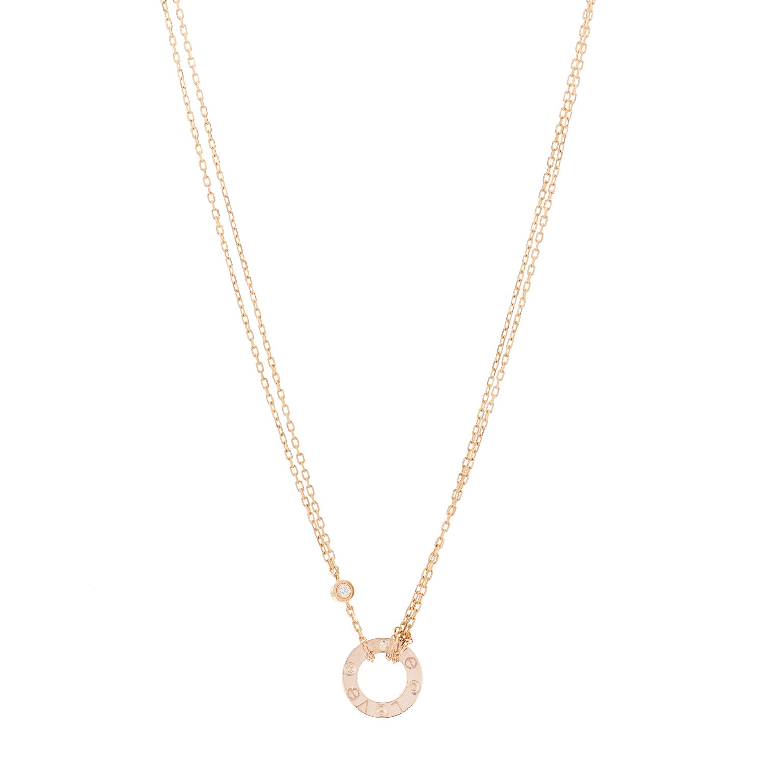 Cartier 18K Pink Gold 2 Diamond LOVE Necklace 1 of 7