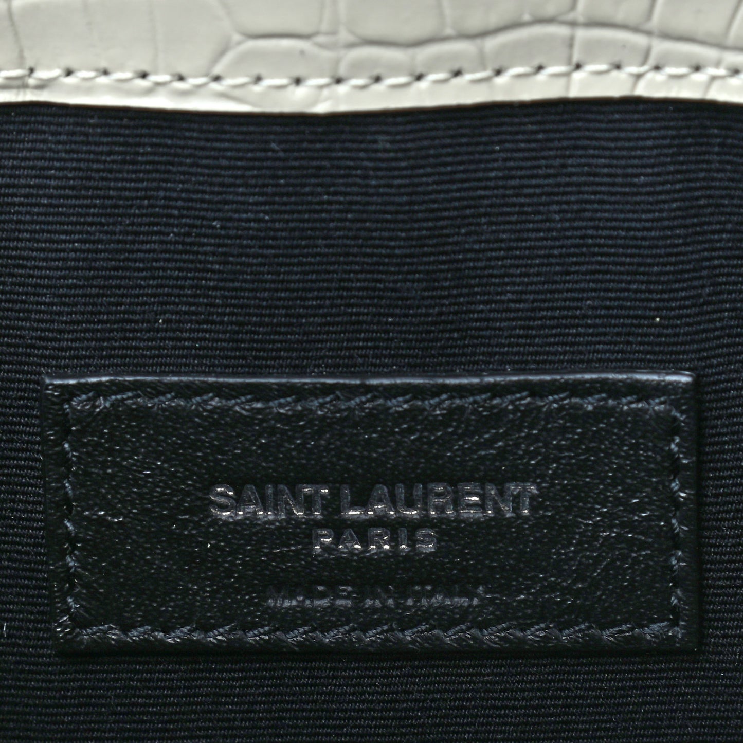 Calfskin Crocodile Embossed Uptown Monogram Pouch Crema Soft