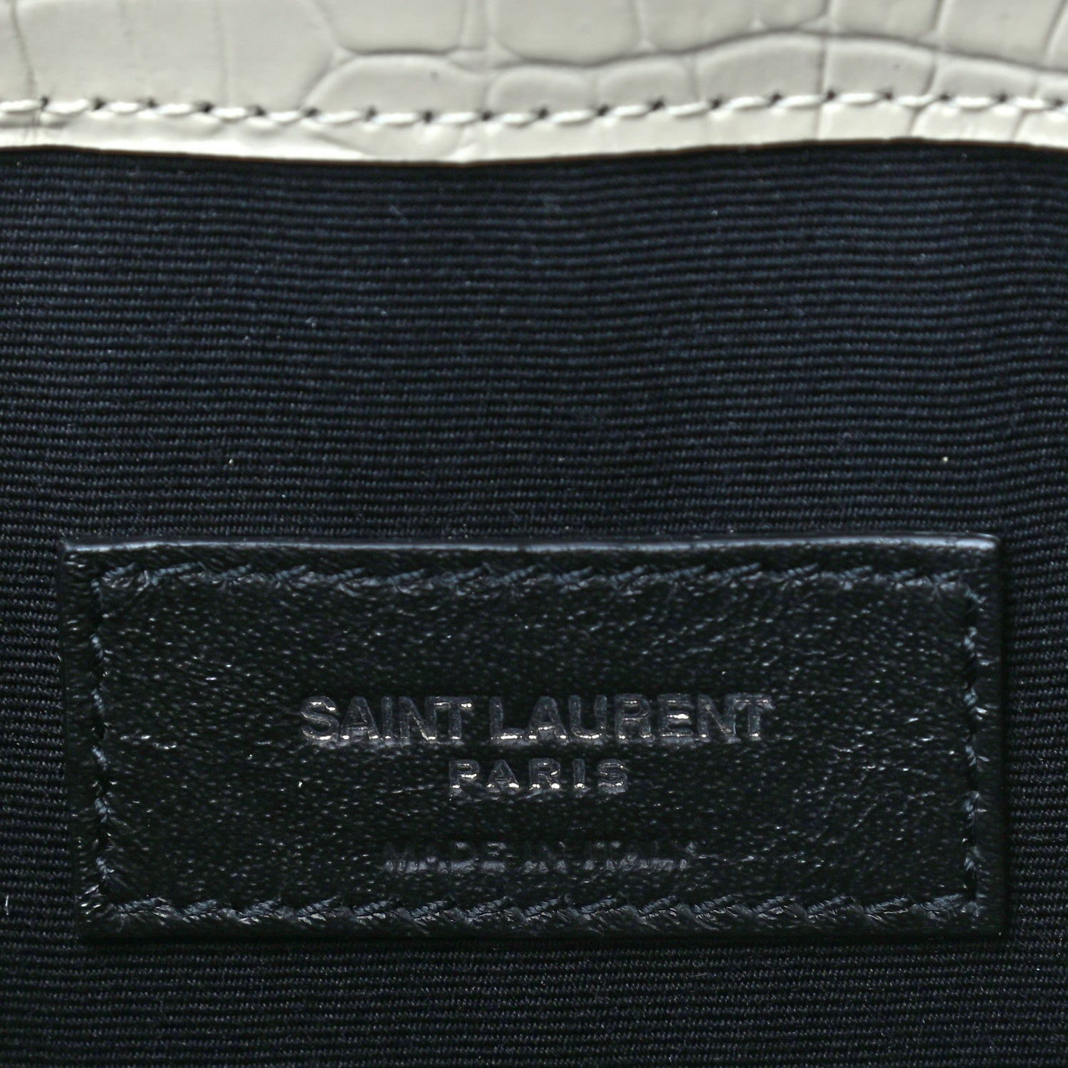 Saint Laurent Calfskin Crocodile Embossed Uptown Monogram Pouch Crema Soft 5 of 6