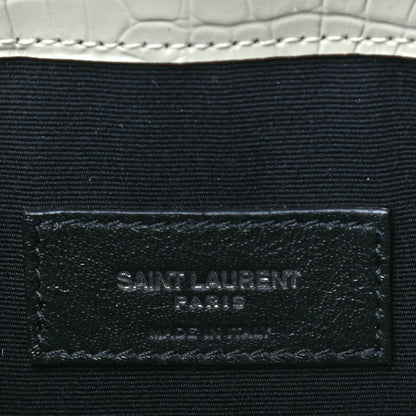 Saint Laurent Calfskin Crocodile Embossed Uptown Monogram Pouch Crema Soft 5 of 6