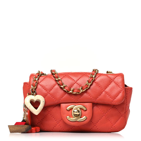Lambskin Quilted Extra Mini Cruise Charm Flap Coral