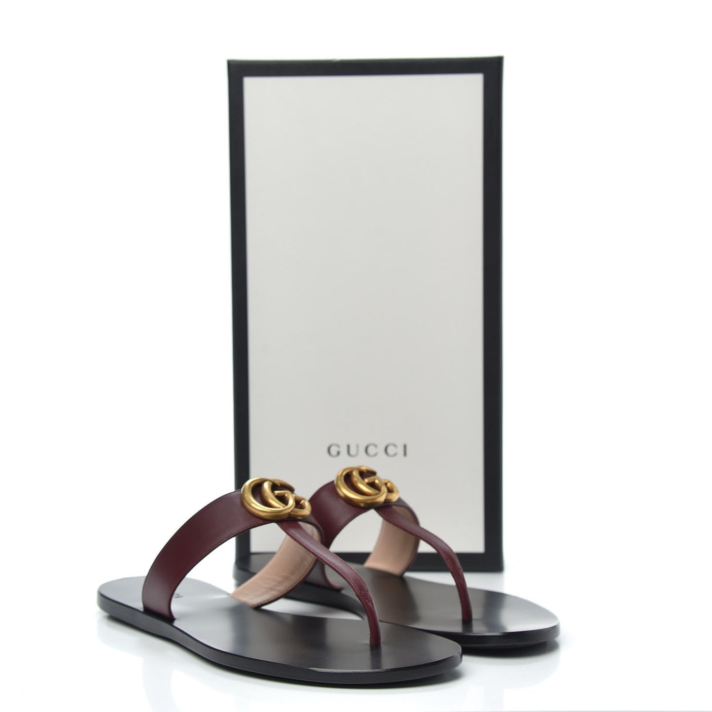 Calfskin GG Marmont Thong Sandals 38 Vintage Bordeaux