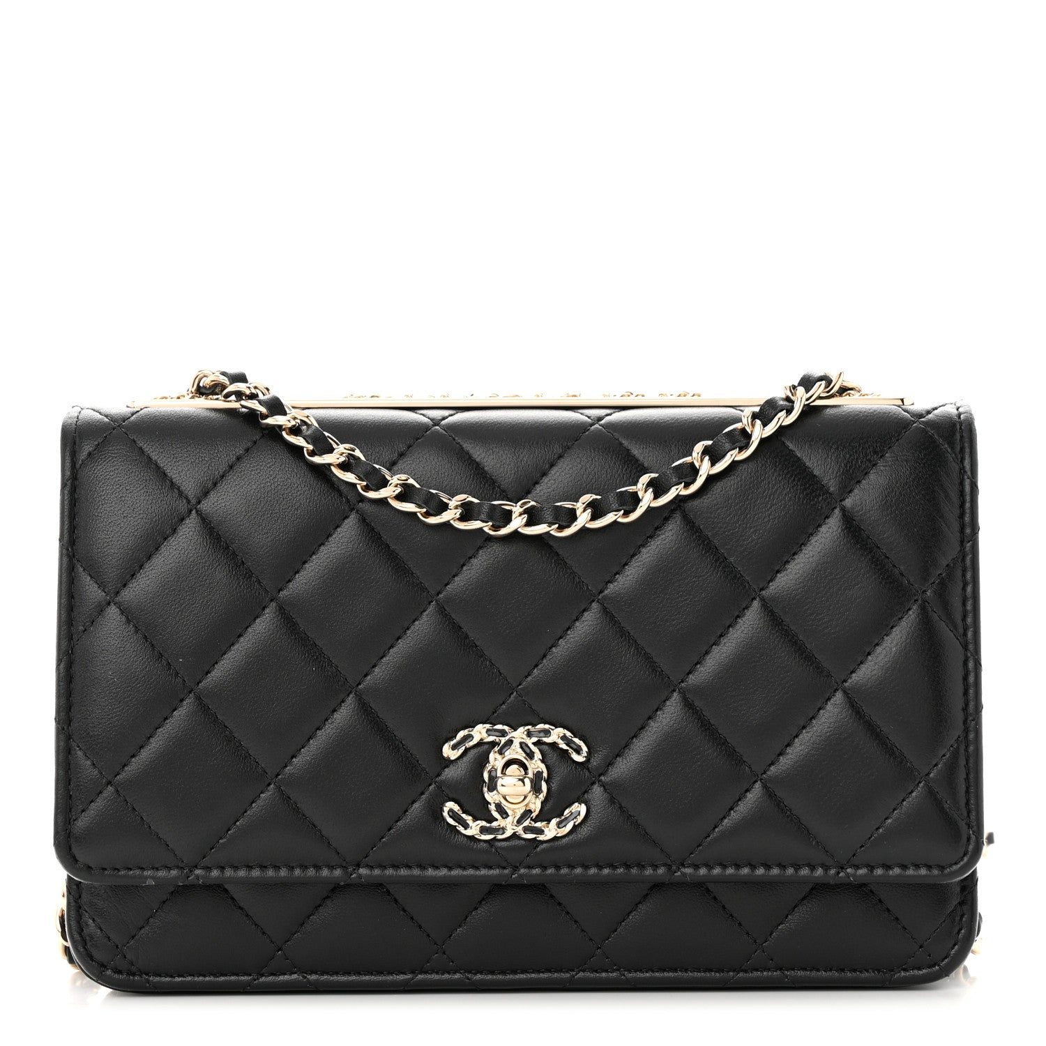 Chanel Lambskin Quilted Trendy Chain CC Wallet On Chain WOC Black 1 of 12