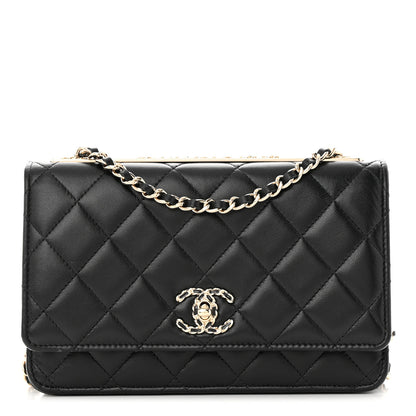 Chanel Lambskin Quilted Trendy Chain CC Wallet On Chain WOC Black 1 of 12