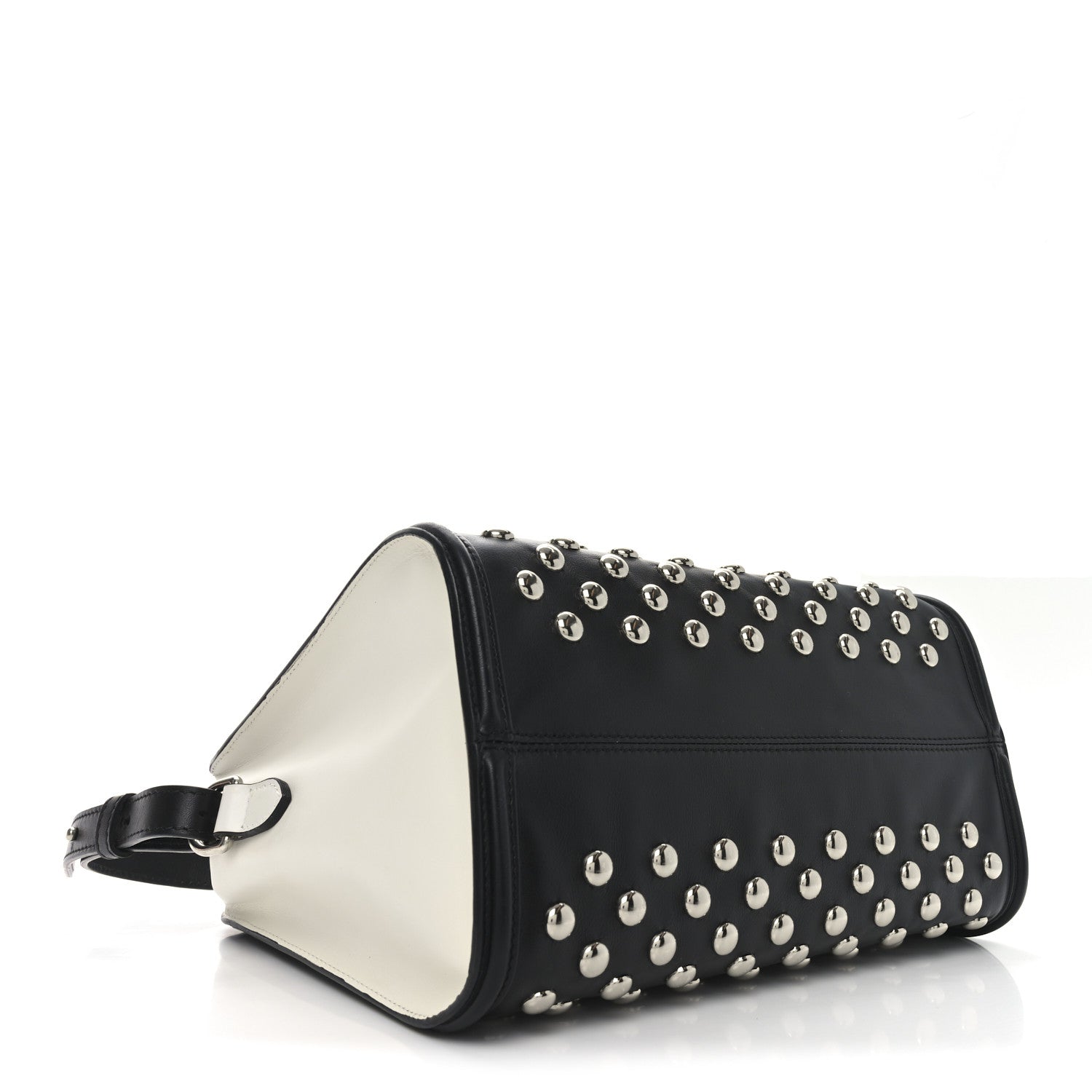 Alexander McQueen Calfskin Small Studded Padlock Zip Around Tote Black White 4 of 10