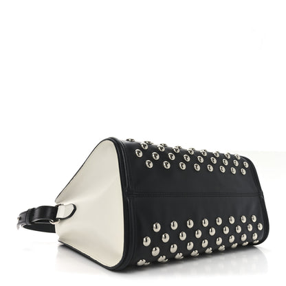 Alexander McQueen Calfskin Small Studded Padlock Zip Around Tote Black White 4 of 10