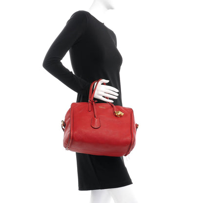 Alexander McQueen Pebbled Calfskin Small Skull Padlock Zip Around Tote Red 2 of 18