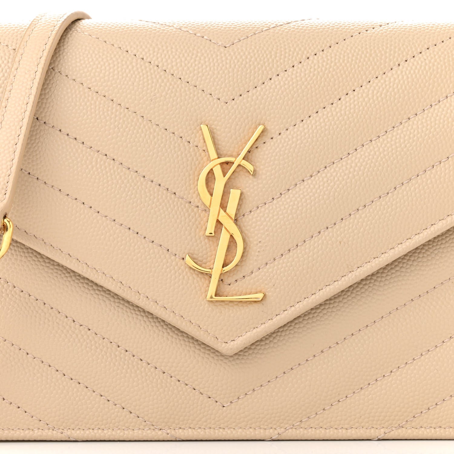 Saint Laurent Grain De Poudre Matelasse Chevron Monogram Envelope Chain Wallet Nude Powder 8 of 11