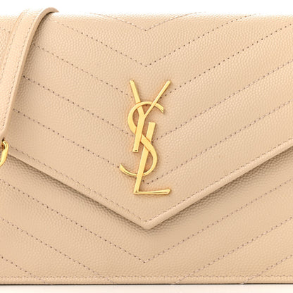 Saint Laurent Grain De Poudre Matelasse Chevron Monogram Envelope Chain Wallet Nude Powder 8 of 11