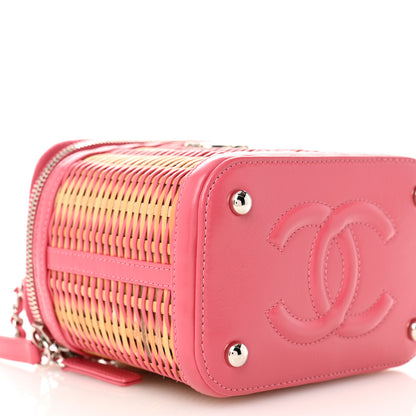 Chanel Calfskin Raffia Small Take Away Vanity Case Bag Pink Beige 9 of 10