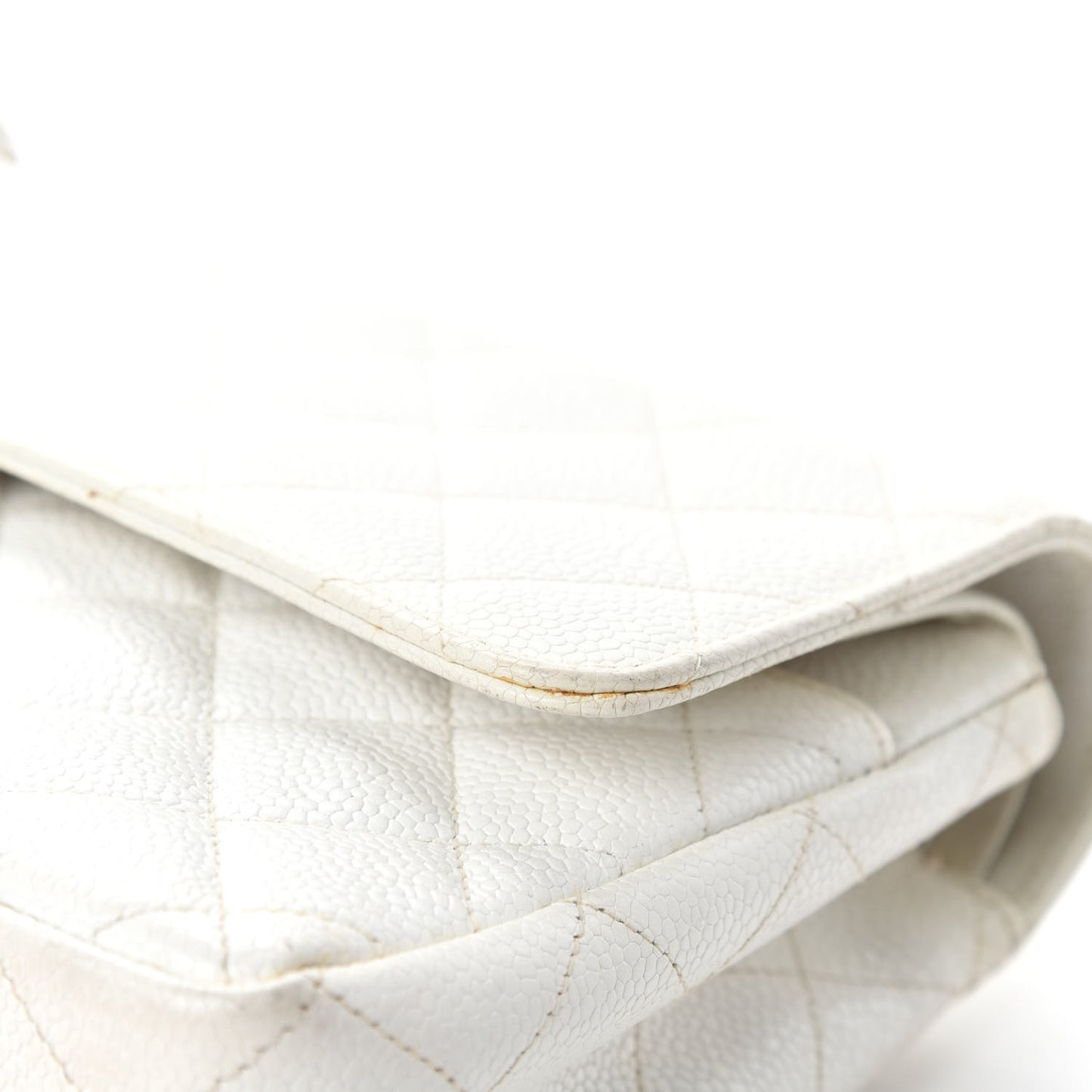 Caviar Quilted Medium Double Flap White