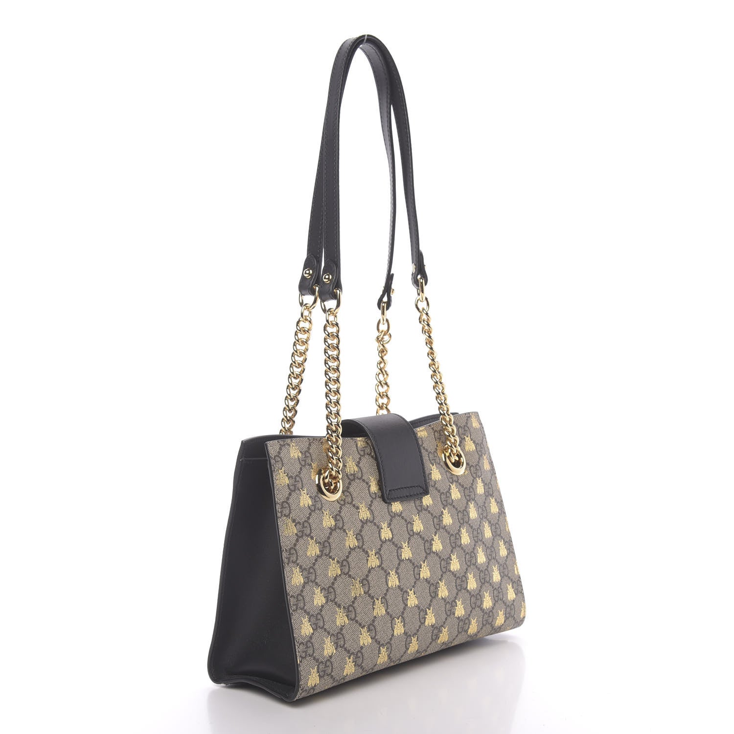 Gucci GG Supreme Monogram Bees Small Padlock Tote Beige Oro Black 3 of 10