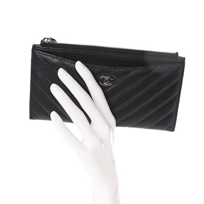 Chanel Caviar Chevron Quilted Zip Pouch Black 2 of 8