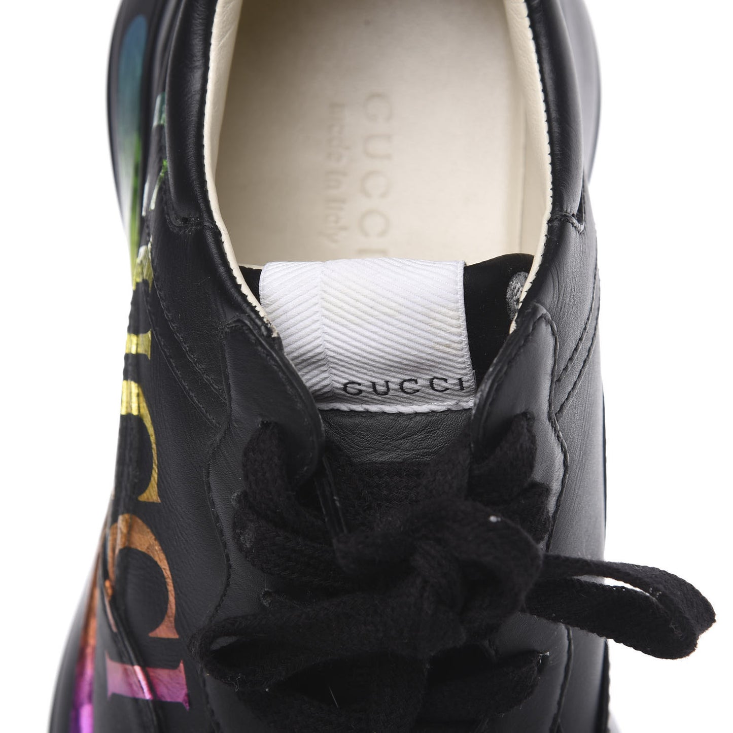 Calfskin Iridescent Logo Womens Rhyton Sneakers 36.5 Black