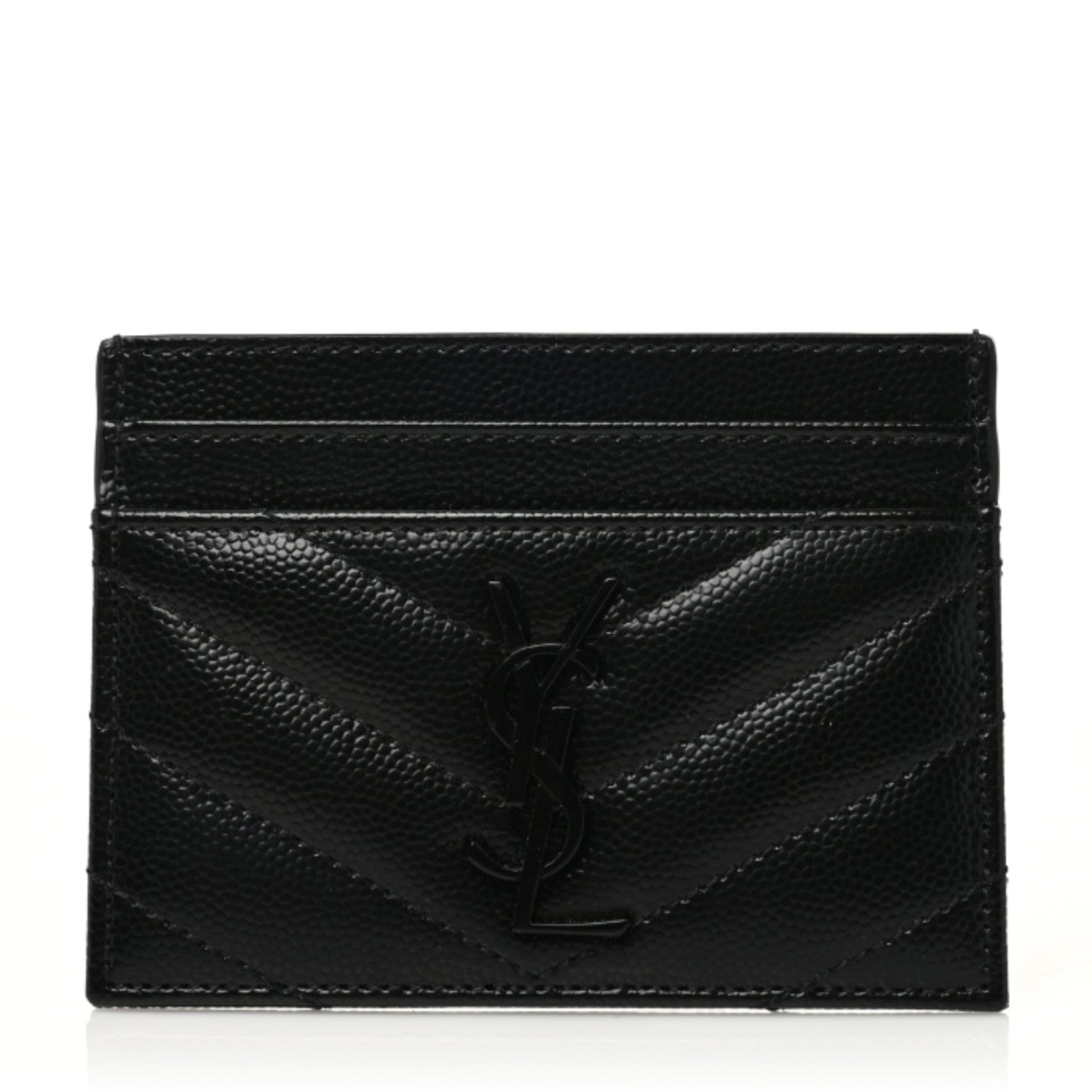 Saint Laurent Grain De Poudre Matelasse Chevron Monochrome Monogram Credit Card Case Black 1 of 7
