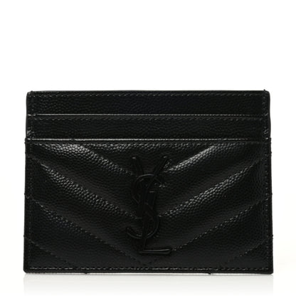 Saint Laurent Grain De Poudre Matelasse Chevron Monochrome Monogram Credit Card Case Black 1 of 7