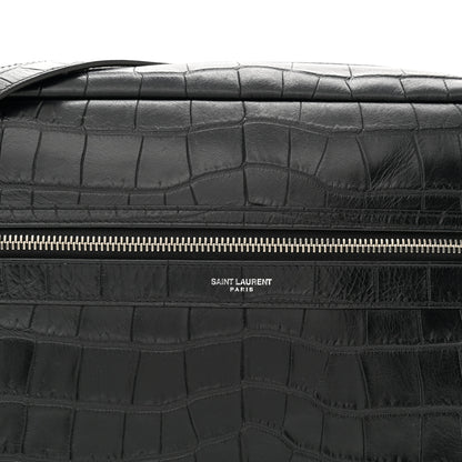 Saint Laurent Calfskin Crocodile Embossed Camp Camera Bag Black 8 of 11