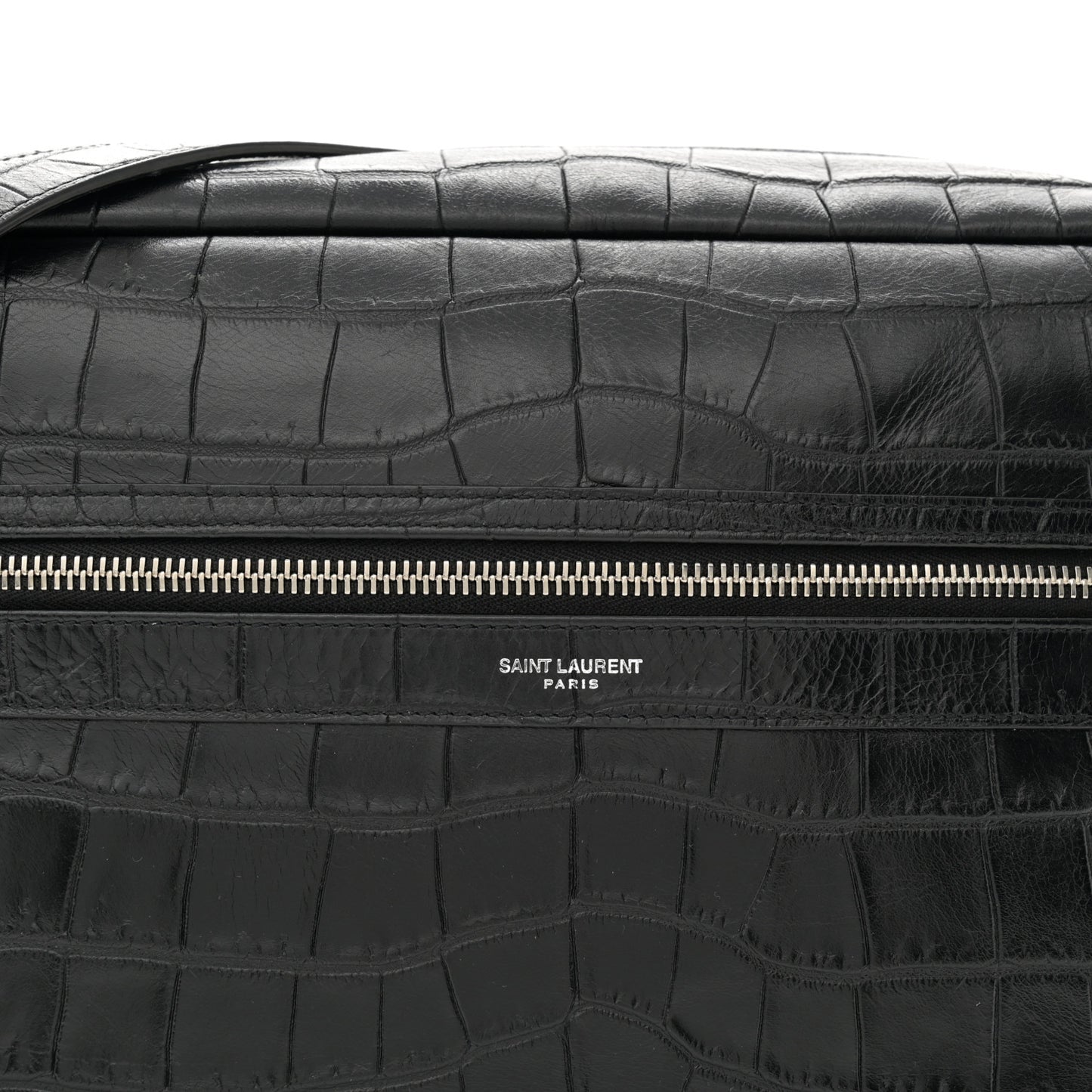 Calfskin Crocodile Embossed Camp Camera Bag Black