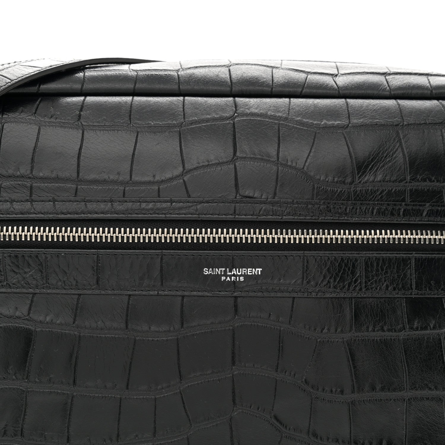 Saint Laurent Calfskin Crocodile Embossed Camp Camera Bag Black 8 of 11