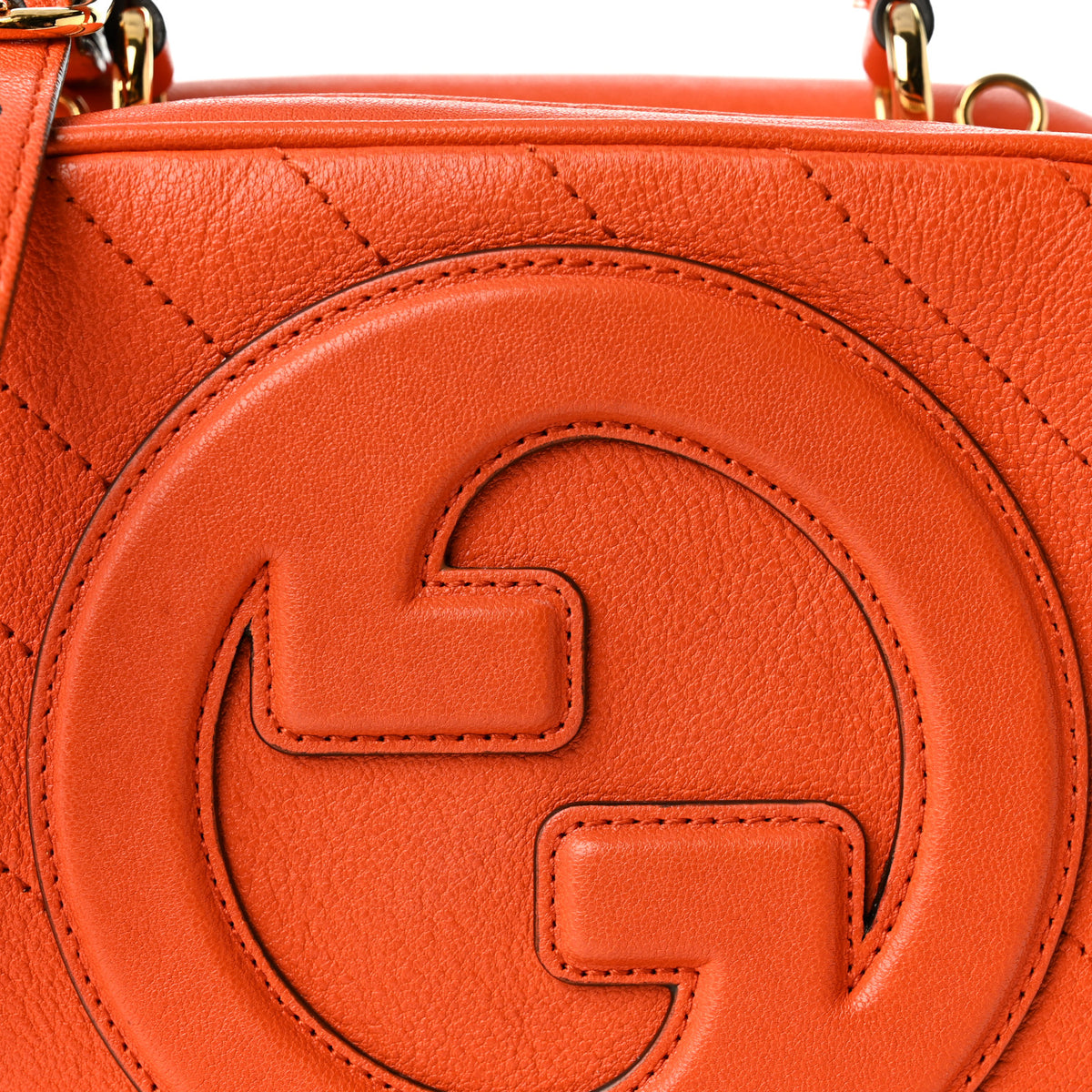 Gucci Sakai Be Green Calfskin Diagonal Stitched Blondie Top Handle Bag Orange 8 of 11