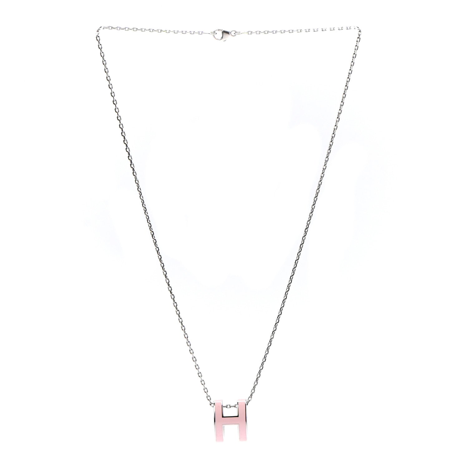 Hermes Lacquered Palladium Pop H Pendant Necklace Rose Dragee 3 of 6