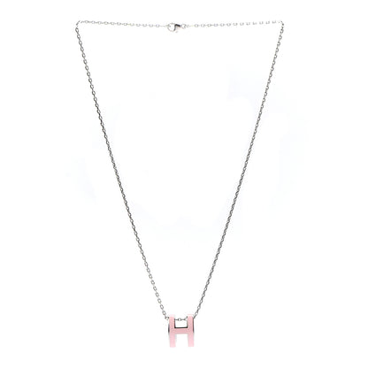 Hermes Lacquered Palladium Pop H Pendant Necklace Rose Dragee 3 of 6