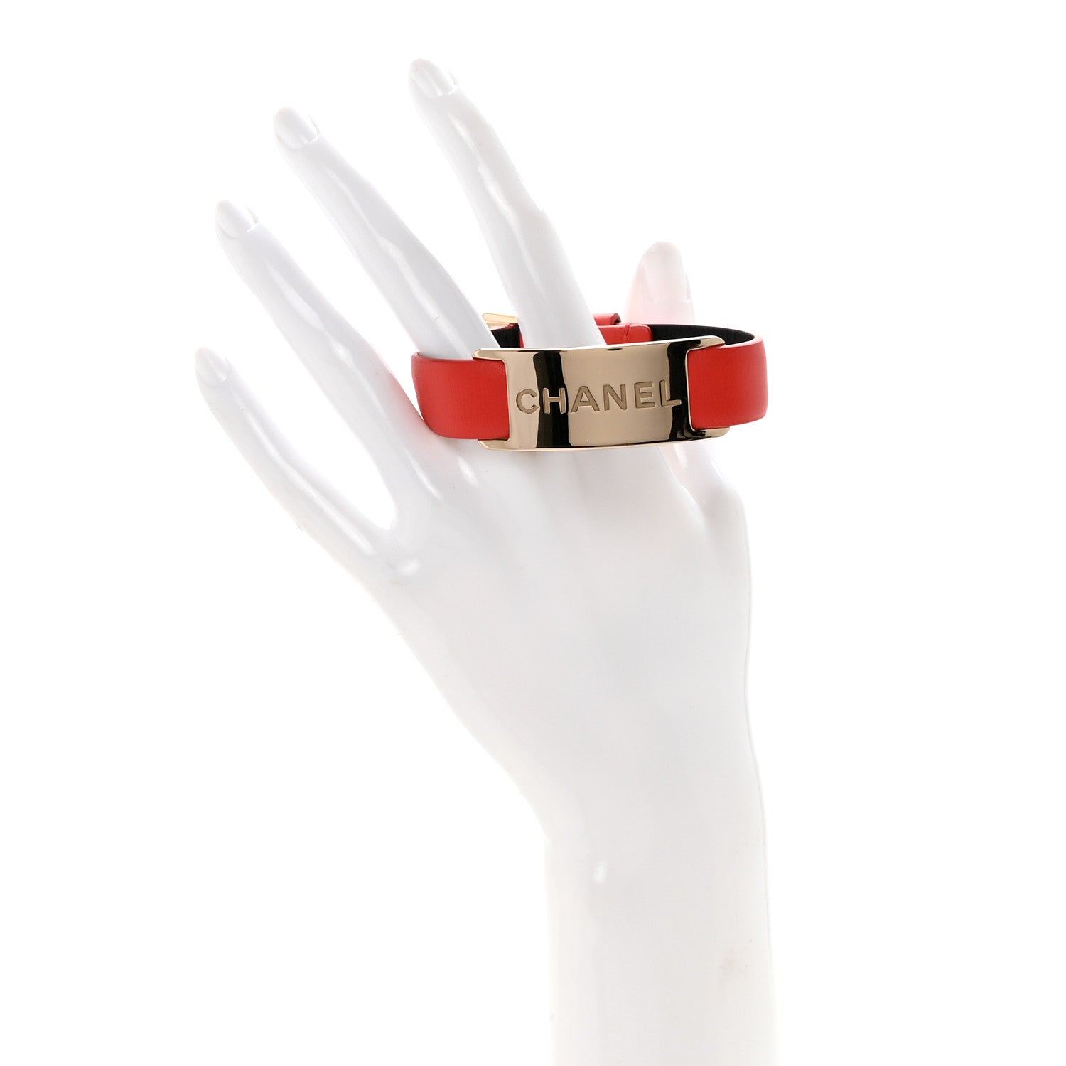 Chanel Calfskin Logo Buckle Bracelet Red 2 of 4