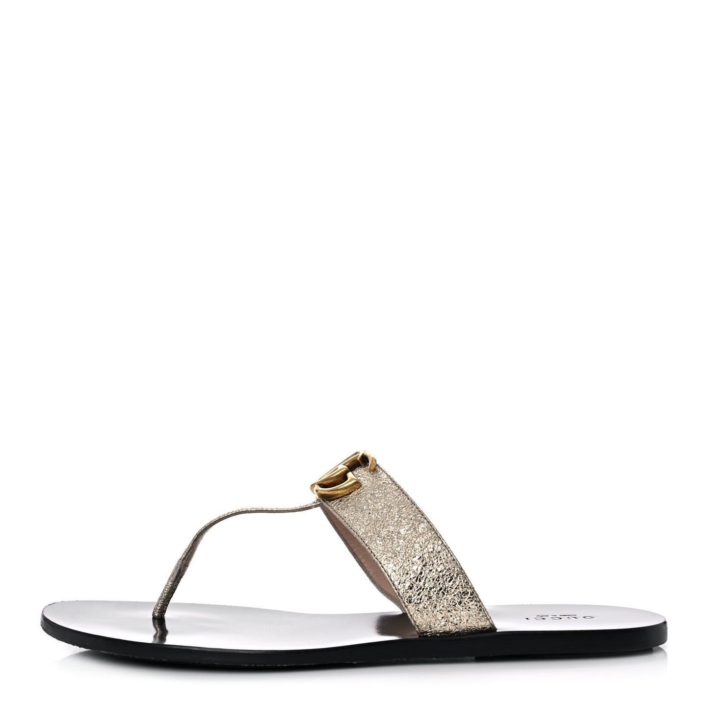 Nappa Silk Galassia GG Marmont Thong Flat Sandals 40.5 Platino