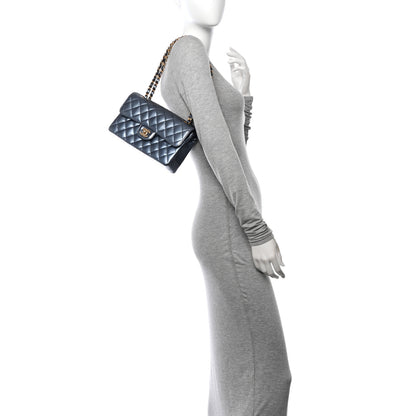 Chanel Metallic Lambskin Quilted Small Double Flap Dark Blue 2 of 12