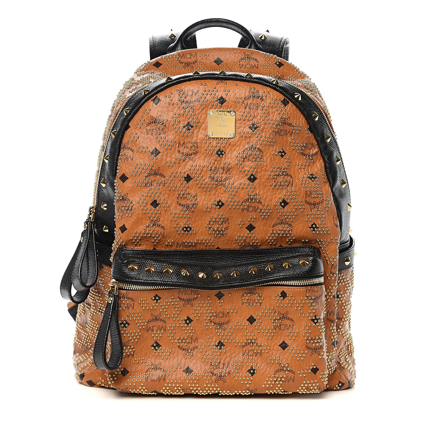 Visetos Embossed Studded Medium Backpack Cognac