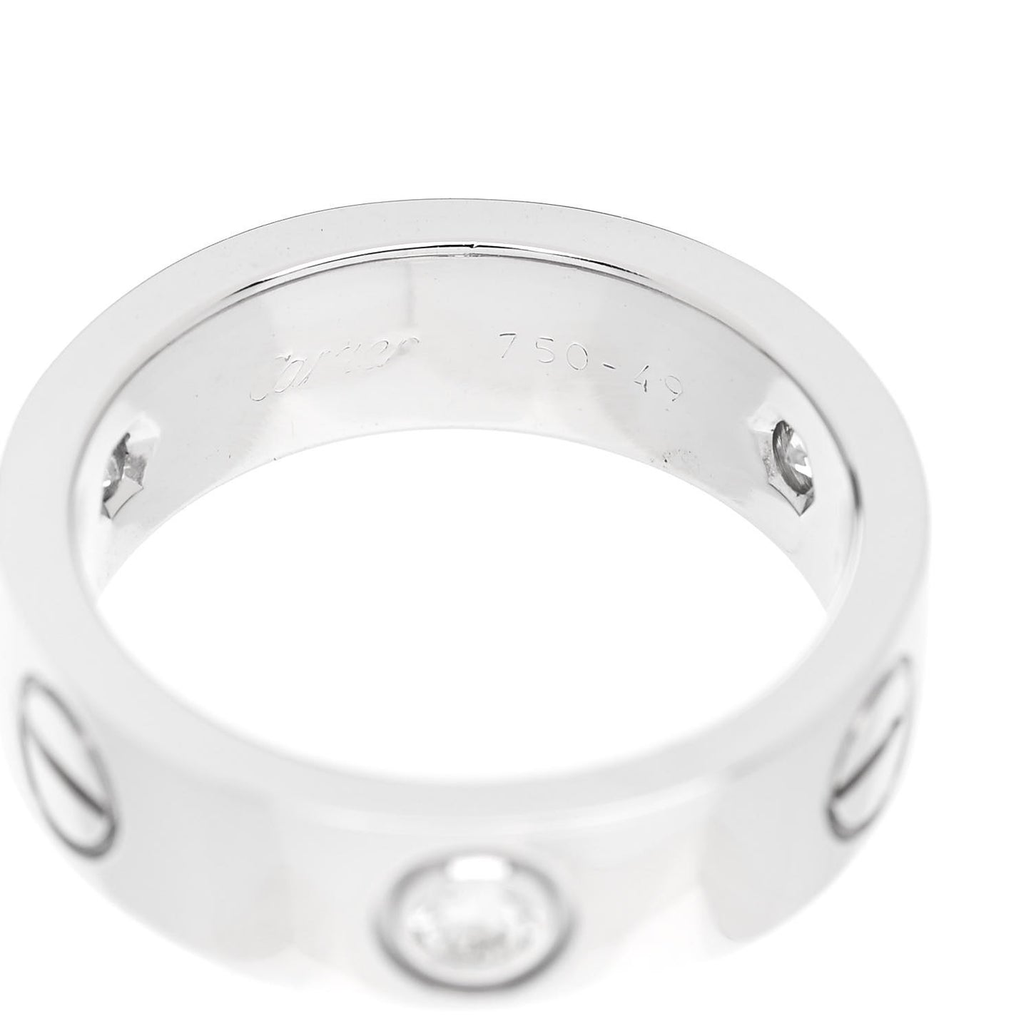 18K White Gold 3 Diamond 5.5mm LOVE Ring 49 5