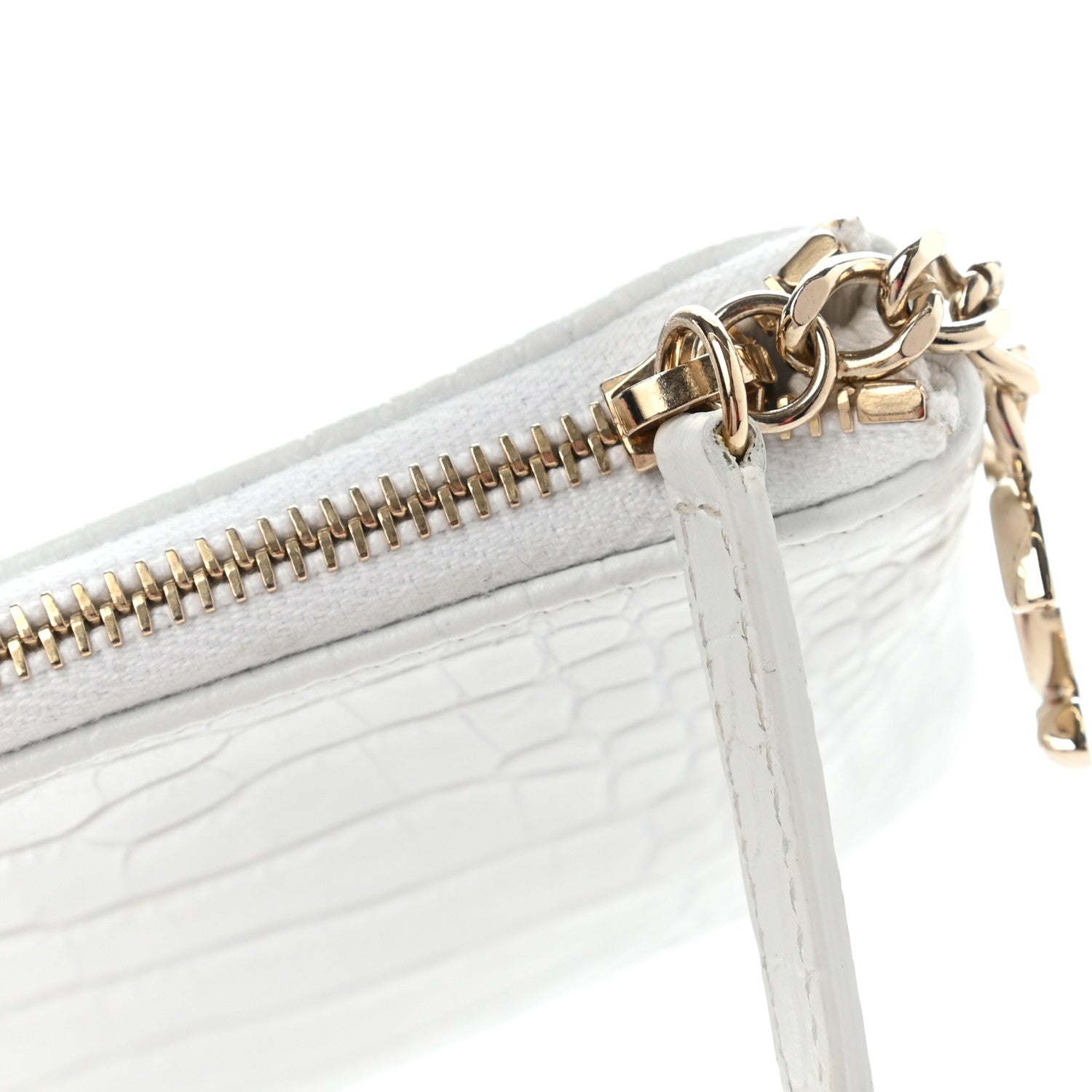 Chanel Calfskin Crocodile Embossed Cocodile Cosmetic Case White Gold 10 of 10