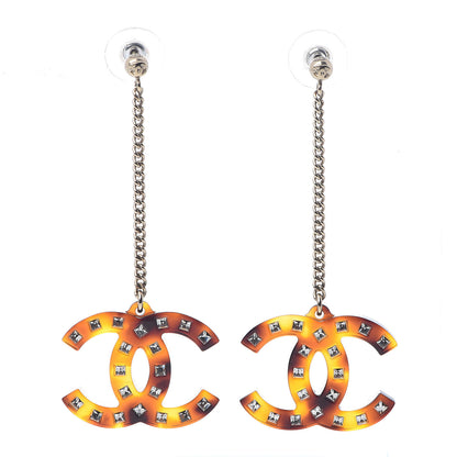 Chanel CC Crystal Drop Earrings Tortoise 1 of 5