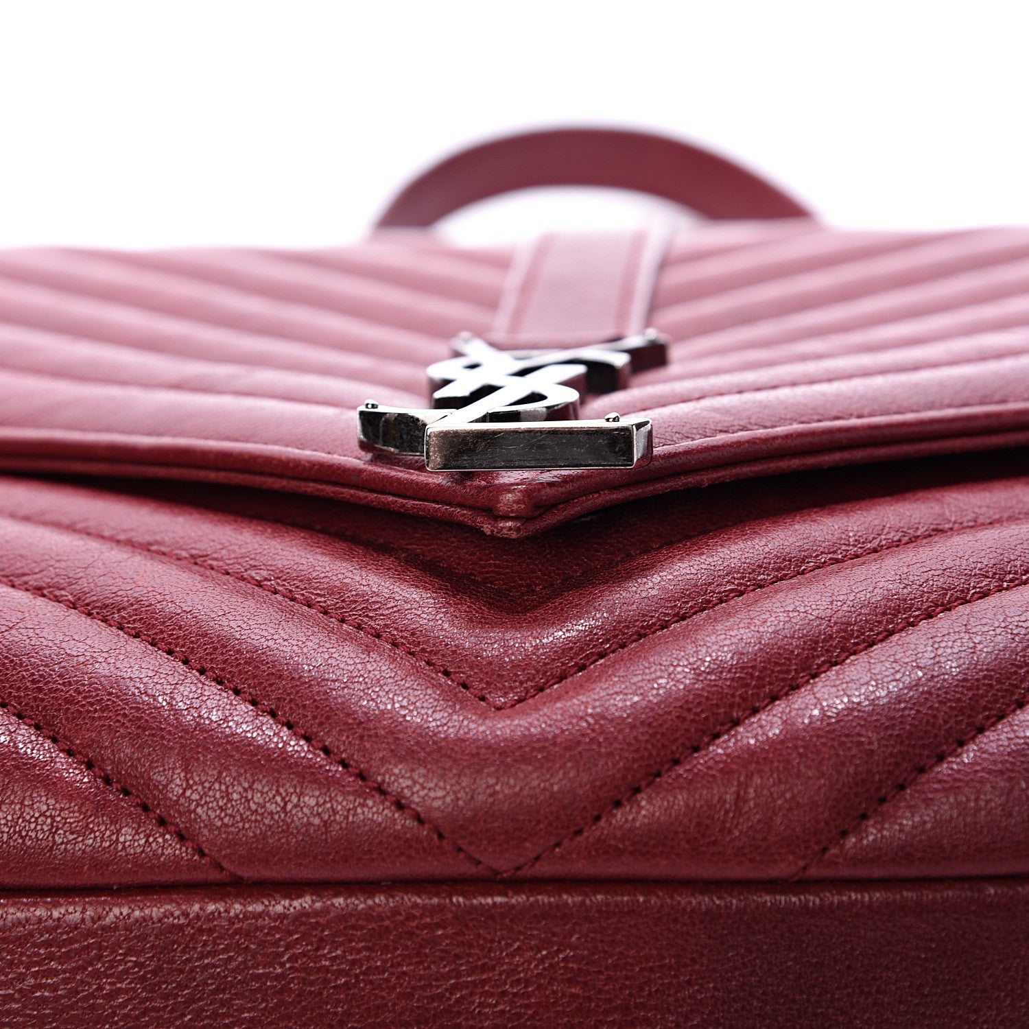 Saint Laurent Sheepskin Matelasse Chevron Large College Monogram Satchel Oxblood 13 of 18