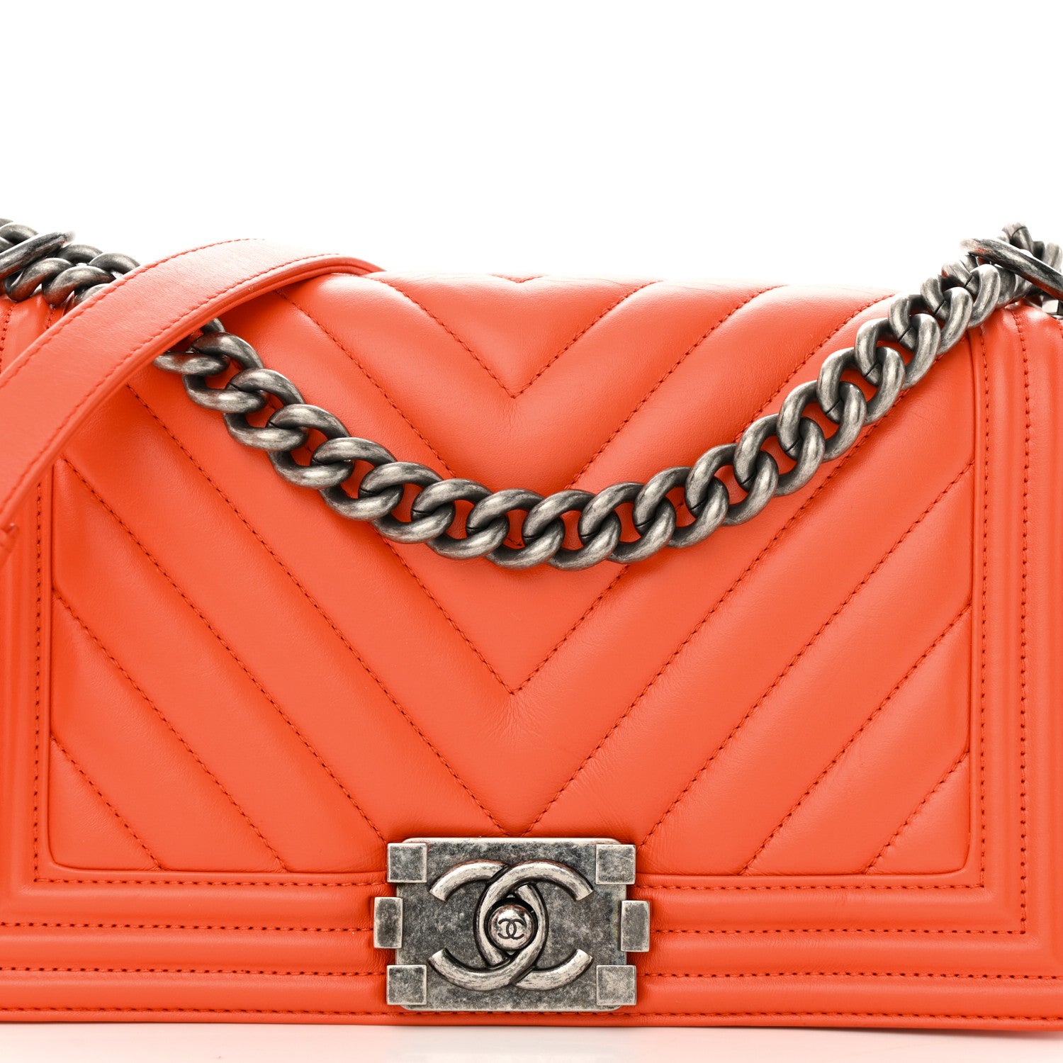 Chanel Calfskin Chevron Quilted Medium Boy Flap Coral 8 of 10