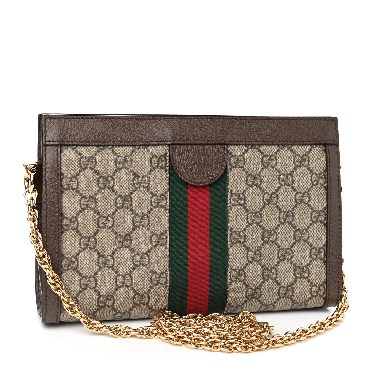 GG Supreme Monogram Web Small Ophidia Chain Shoulder Bag Brown