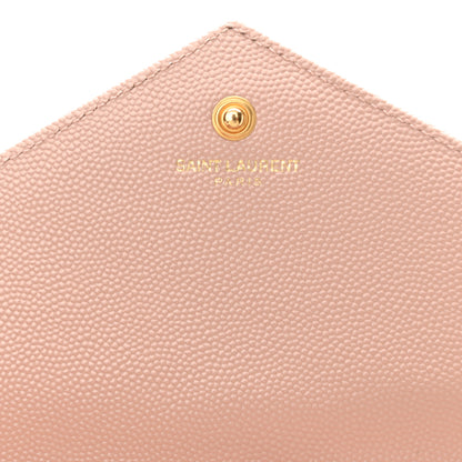 Saint Laurent Grain De Poudre Matelasse Chevron Monogram Chain Wallet Pale Blush 6 of 13