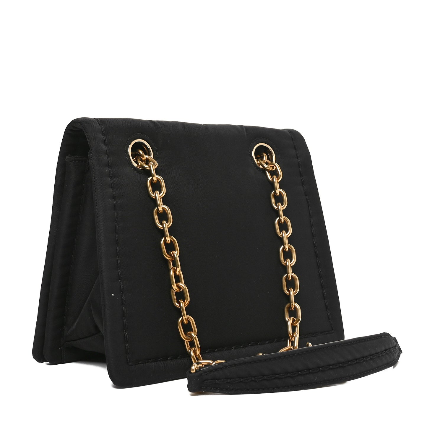 Tessuto Nylon Crystal Chain Flap Shoulder Bag Black