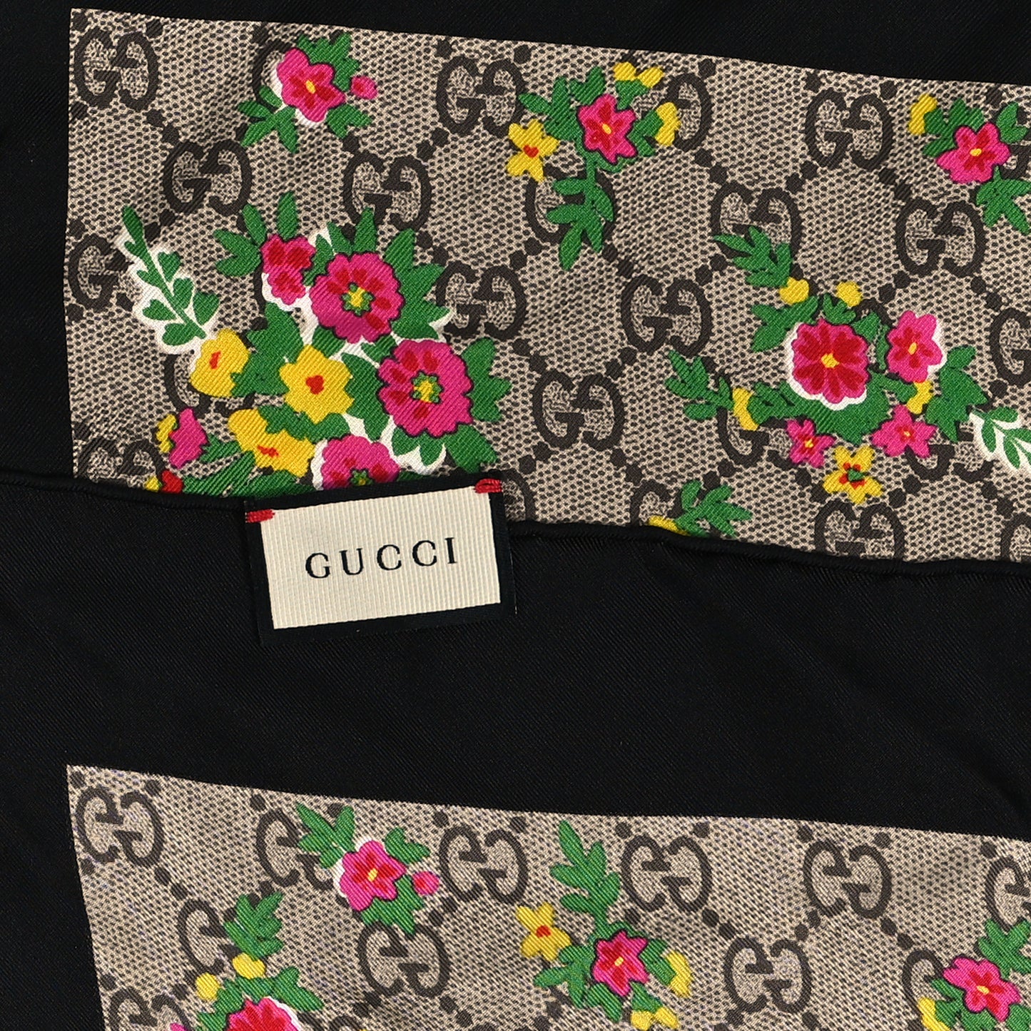 Silk Monogram Floral Web Square Scarf Black Multicolor