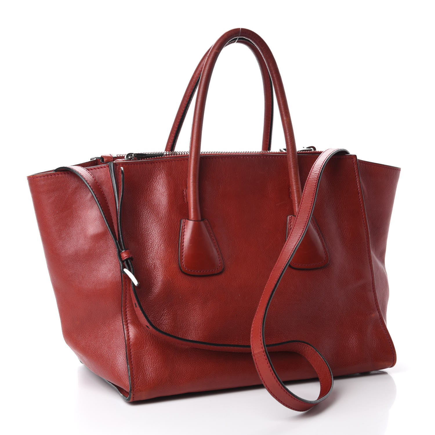 Prada Glace Calf Twin Pocket Tote Fuoco 3 of 14