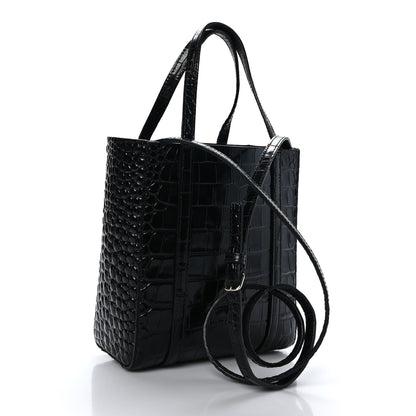 Balenciaga Shiny Calfskin Logo Crocodile Embossed XXS Everyday Tote Black 2 of 8